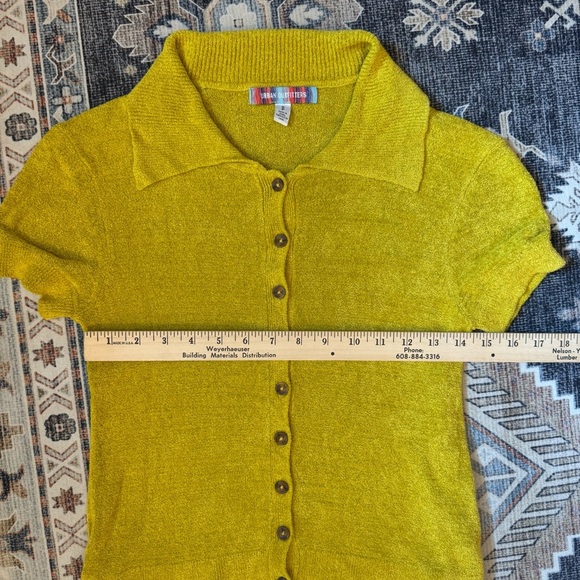Urban Outfitters Adeline V Neck Collared Cardigan Yellow Women’s Size Small - Picture 8 of 10